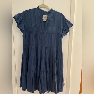 Navy Ruffle Tiered Button Front Dress